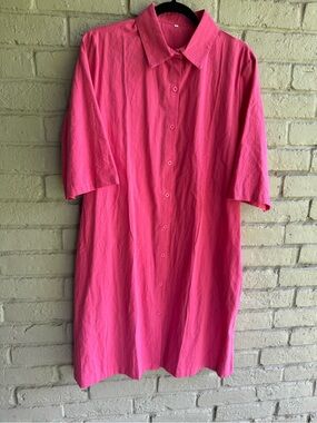 Relaxed Midi Shirt Dress — Bright Pink
